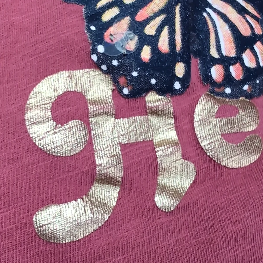 Oshkosh Heart Long Sleeve Tshirt Gold Butterfly Sequin Girls Size 8 Top